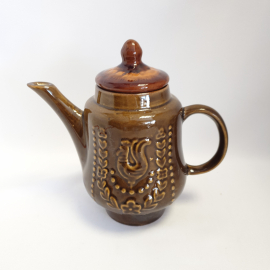 Чайник, обливная керамика, Петушок, неродная крышка, винтаж, СССР. Картинка 1